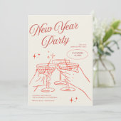 Sketched New Years Eve Party Invitation Einladung (Stehend Vorderseite)