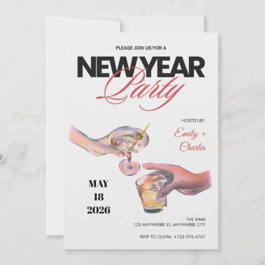 Sketched New Years Eve Party Invitation Einladung (Vorderseite)