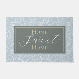 Sketched Peonies Dusty Blue Fußmatte