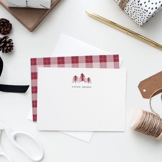 Sketched Pines Personalized Holiday Stationery Mitteilungskarte