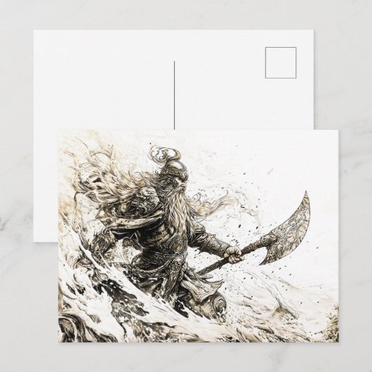 sketched representation of a Viking god Postkarte (Vorne/Hinten)