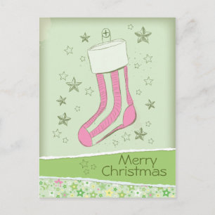 sketched stocking Pink Christmas Feiertagspostkarte