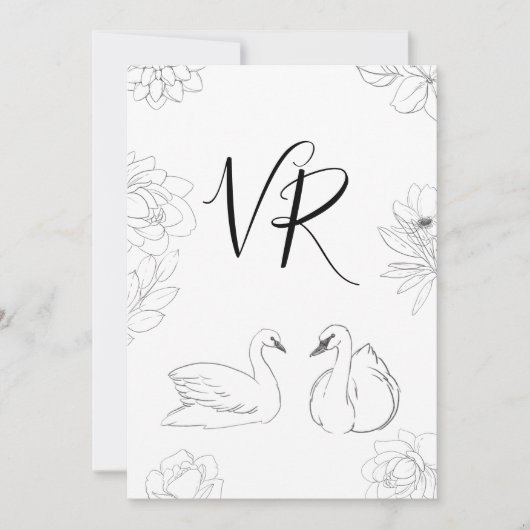 Sketched Swan und Floral Save the Date (Vorderseite)