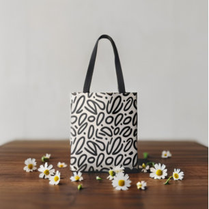 Sketchy Black Doodle Pattern auf Beige Tasche