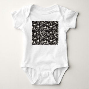 Sketchy Black Skull Nahtlose Tapete Baby Strampler