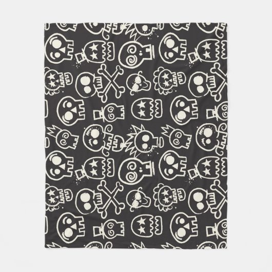 Sketchy Black Skull Nahtlose Tapete Fleecedecke (Vorderseite)