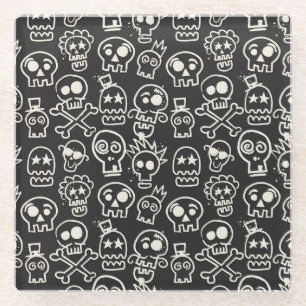 Sketchy Black Skull Nahtlose Tapete Glasuntersetzer