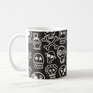 Sketchy Black Skull Nahtlose Tapete Kaffeetasse