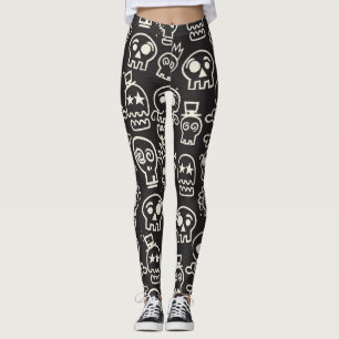 Sketchy Black Skull Nahtlose Tapete Leggings