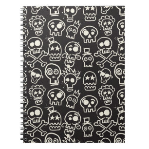 Sketchy Black Skull Nahtlose Tapete Notizblock