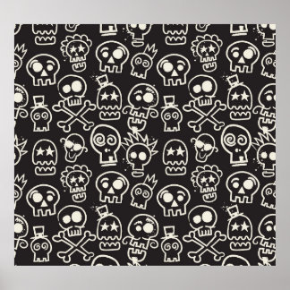 Sketchy Black Skull Nahtlose Tapete Poster