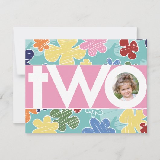 Sketchy Blume 2. Geburtstag Einladung (Vorderseite)