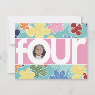 Sketchy Blume 4. Geburtstag Party Rosa Einladung