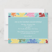 Sketchy-Blume Aquamarin Zweite Geburtstagspartei Einladung (Rückseite)