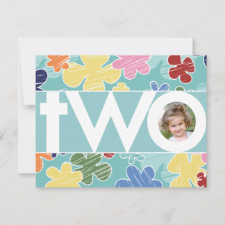 Sketchy-Blume Aquamarin Zweite Geburtstagspartei Einladung