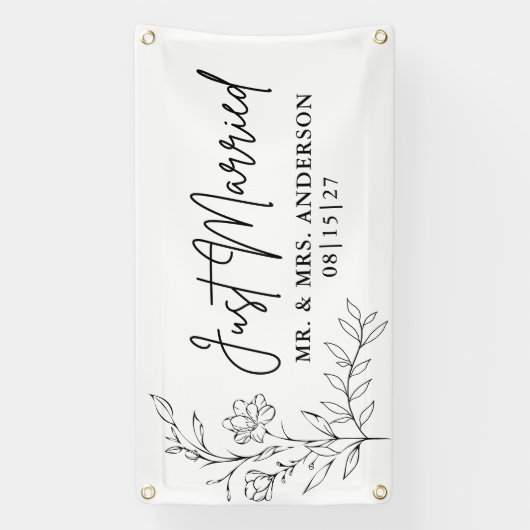 Sketchy Blume Just Married Car Banner (Vertikal)