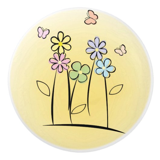 Sketchy Blume Keramik Stift oder Knochen Keramikknauf (Vorderseite)