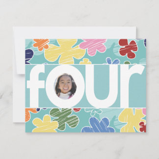 Sketchy Blume Vierte Geburtstagspartei Aquamarin Einladung
