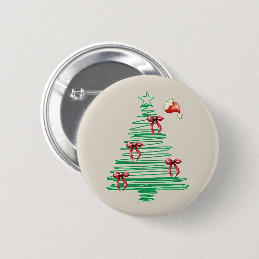 sketchy christmas tree with red bow and santa hat button (Vorne & Hinten)