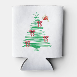 sketchy christmas tree with red bow and santa hat dosenkühler