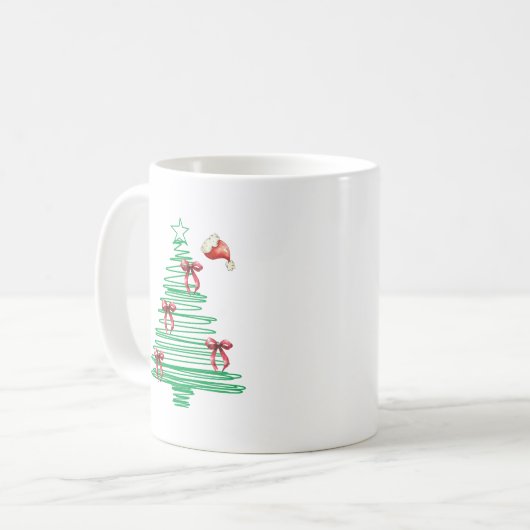 sketchy christmas tree with red bow and santa hat kaffeetasse (Vorderseite Links)