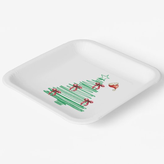 sketchy christmas tree with red bow and santa hat pappteller (Gewinkelt)