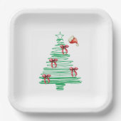 sketchy christmas tree with red bow and santa hat pappteller (Vorderseite)