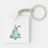 sketchy christmas tree with red bow and santa hat schlüsselanhänger (Rückseite)