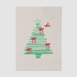 sketchy christmas tree with red bow and santa hat seidenpapier