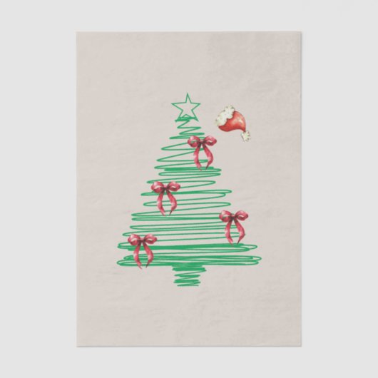sketchy christmas tree with red bow and santa hat seidenpapier (Vorderseite)