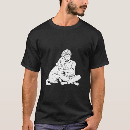 Sketchy Doodle Person Hugging Dog T-Shirt (Vorderseite)