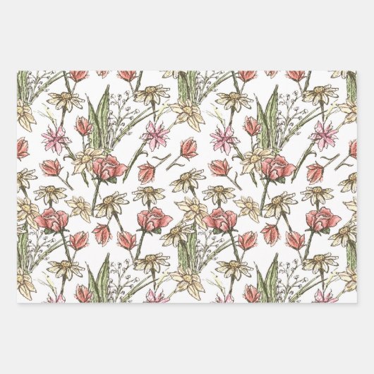 Sketchy Floral Jeden Anlaß Gift Wrap Geschenkpapier Set (Vorderseite 3)