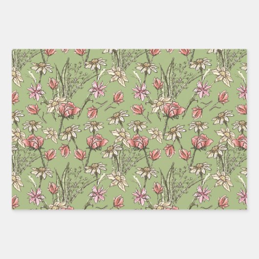Sketchy Floral Jeden Anlaß Gift Wrap Geschenkpapier Set (Vorderseite)
