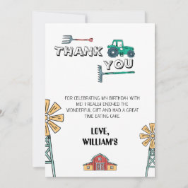 Sketchy Green Tractor Farm Birthday Thank You Card Einladung