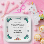 Sketchy Green Tractor Farm Boy Birthday Pappteller (Party)