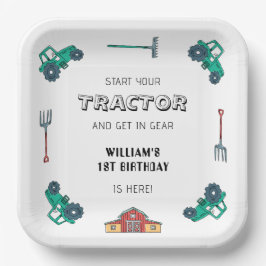 Sketchy Green Tractor Farm Boy Birthday Pappteller