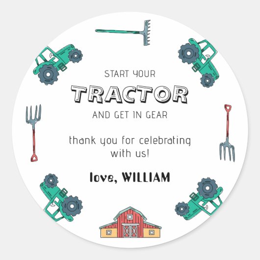 Sketchy Green Tractor Farm Boy Birthday Sticker (Vorderseite)