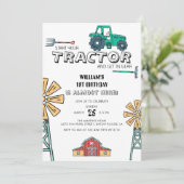 Sketchy Green Tractor Farm Windmill 1. Geburtstag Einladung (Stehend Vorderseite)