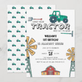 Sketchy Green Tractor Farm Windmill 1. Geburtstag Einladung (Vorne/Hinten)