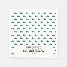 Sketchy Green Tractor Farm Windmill Boy Birthday Serviette