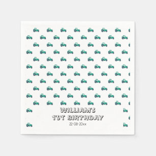 Sketchy Green Tractor Farm Windmill Boy Birthday Serviette