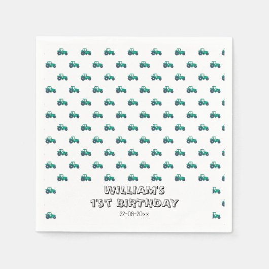 Sketchy Green Tractor Farm Windmill Boy Birthday Serviette (Vorderseite)