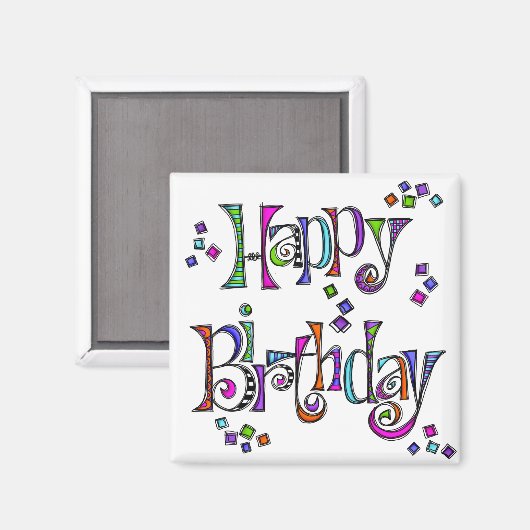 Sketchy Happy Birthday Magnet (Vorderseite/Rückseite)
