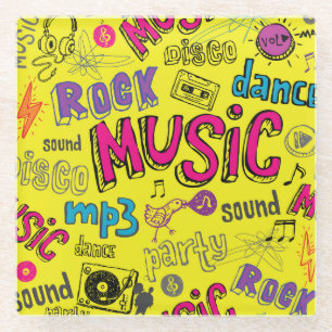 Sketchy Music Doodles - Nahtloser Hintergrund Glasuntersetzer