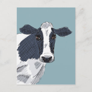 Sketchy Painted Cow in Blue Tones Postkarte