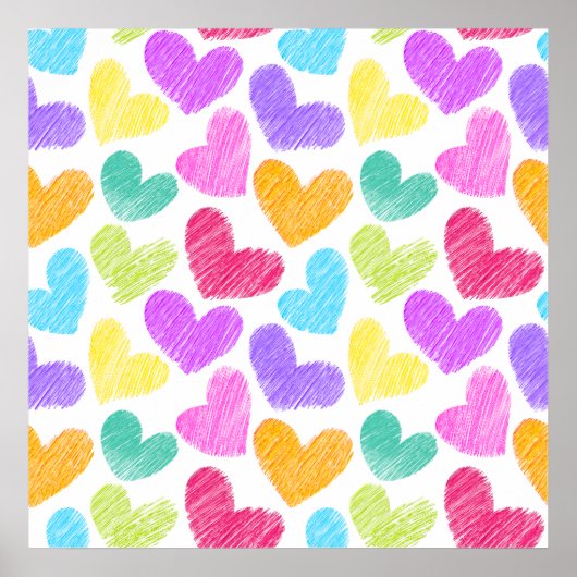 Sketchy pastellfarbene Liebe Herz Muster Poster (Vorne)