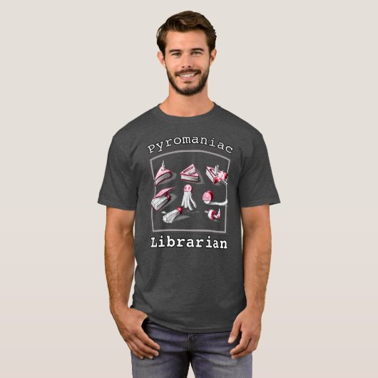 Sketchy Pyromaniac Librarian Books Front gedruckt T-Shirt (Vorne ganz)