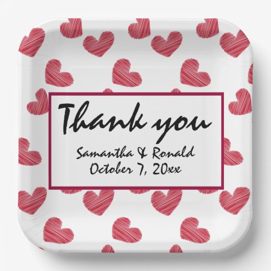 Sketchy Red Heart Wedding Pappteller (Vorderseite)