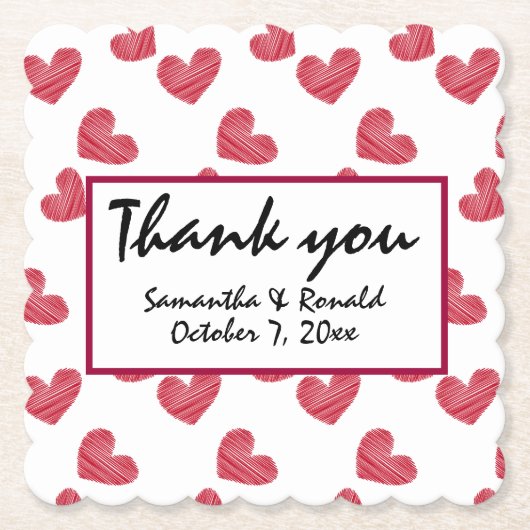Sketchy Red Heart Wedding Untersetzer (Vorderseite)