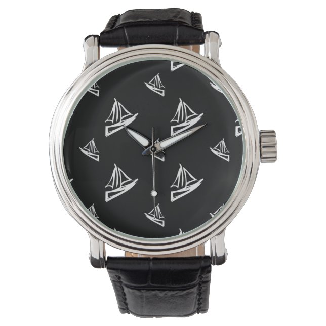 Sketchy Sailboat Pattern Armbanduhr (Vorderseite)
